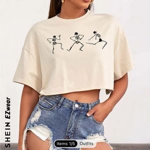 SHEIN small skeleton tan crop top brand new never worn